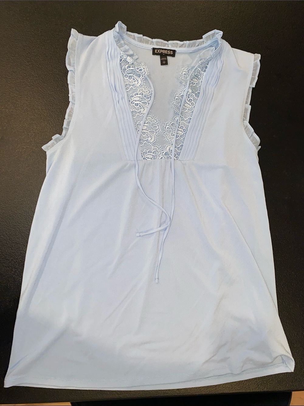 Express Pale Blue Lace-Trim Sleeveless Blouse